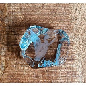 Art Glass Etched Duck Bird Cattails PaperWeight Clear Heavy Crystal? Sculpture